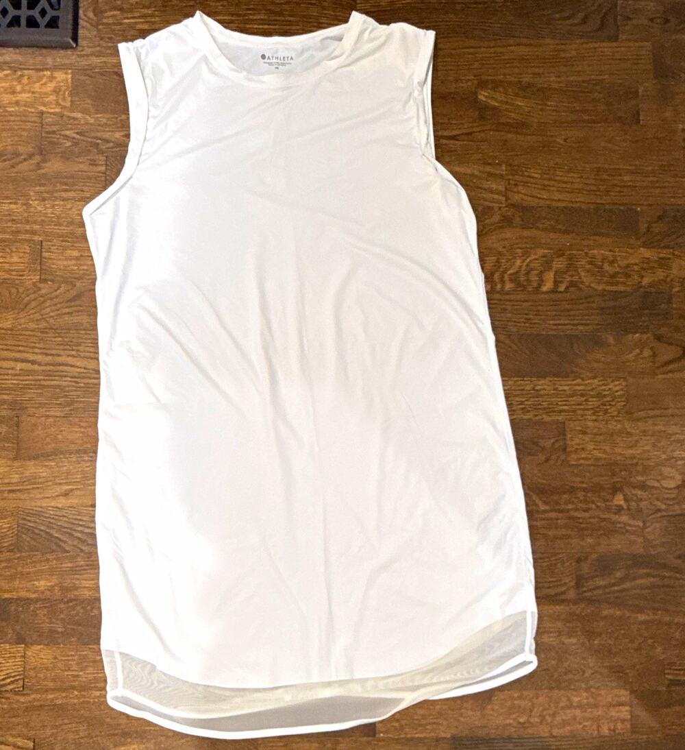 Athleta White Mesh Breathable Activewear Dress Nylon Round Neck, M